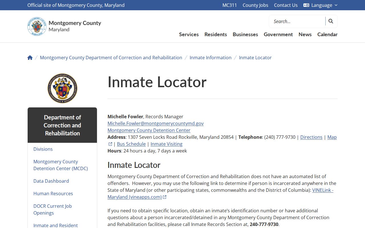 Potomac public records county inmate telephone access notice
