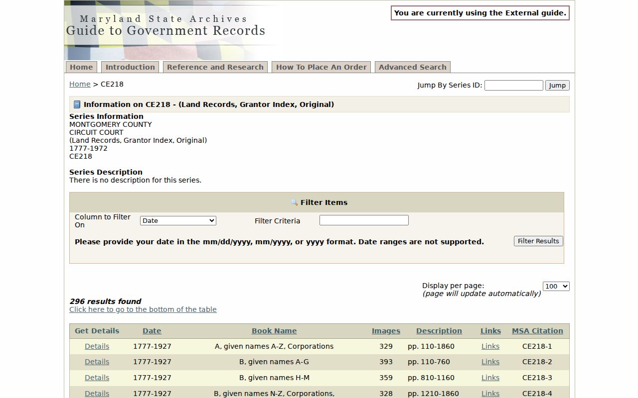 Potomac public records historic Montgomery grantor index