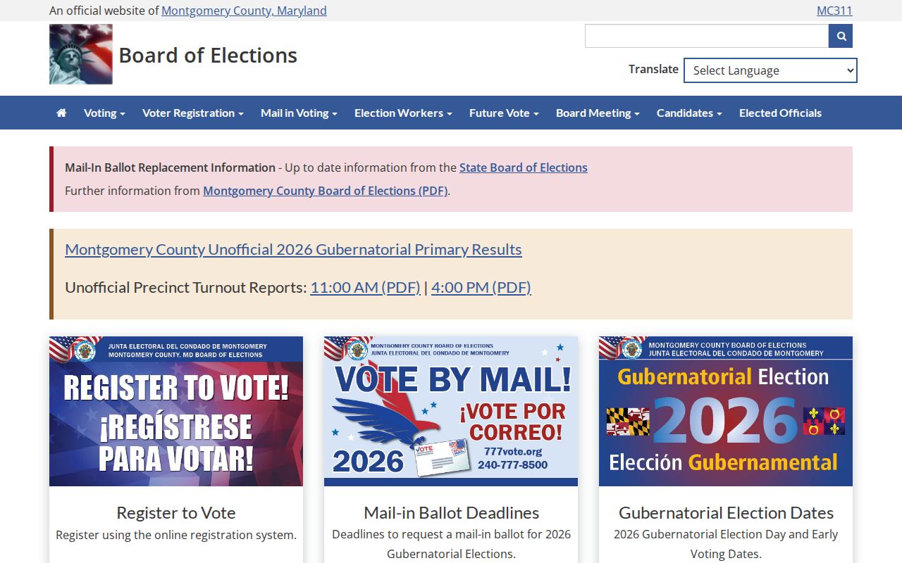 Potomac voter registration services from Montgomery County Board of Elections